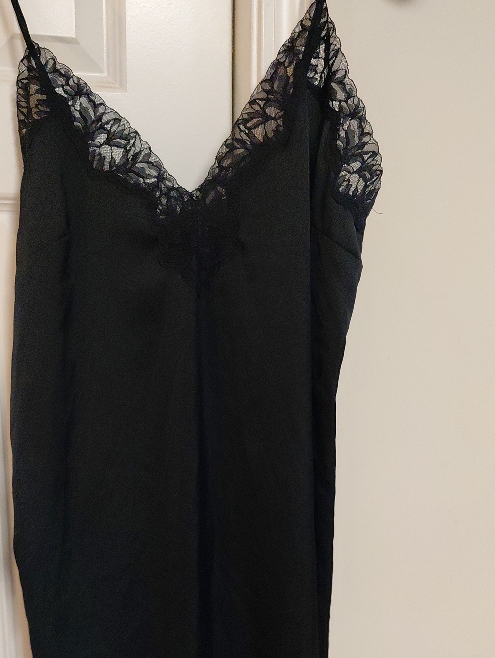 Black Lace Trim Satin Chemise - Women Intimates - Picture 2 of 5
